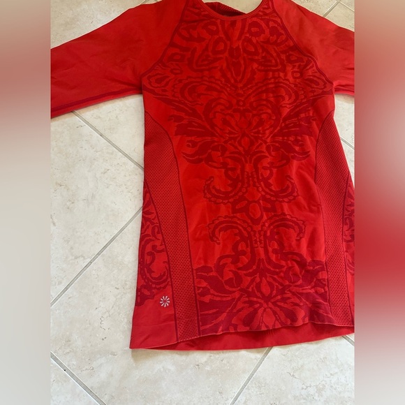 Athleta Red on Red Long Sleeve Fitted Athletic Top - Picture 2 of 5